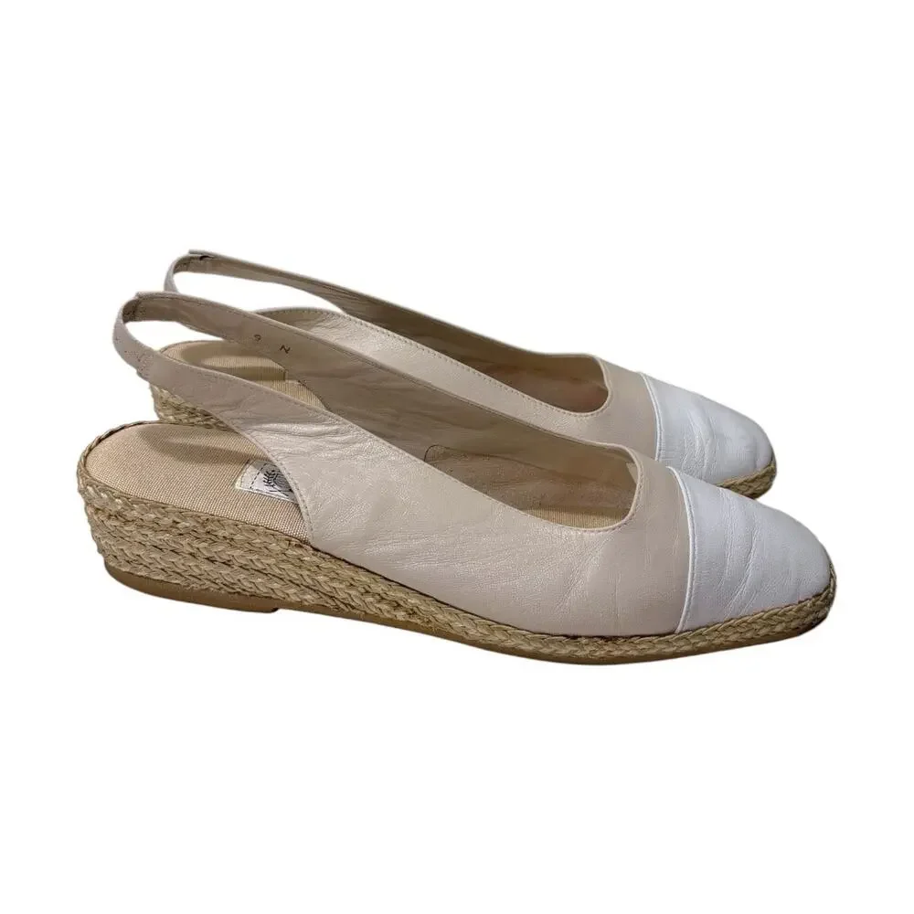 Andre Assous Leather Slingback Wedge Sandal Women's 9N Cap Toe Jute Cream White